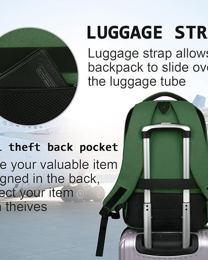 Laptop Backpack,Business Travel Anti Theft Slim Durable Laptops Backpack with USB Charging Port,Water Resistant College Computer Bag for Women & Men Fits 15.6 Inch Laptop and Notebook-Green