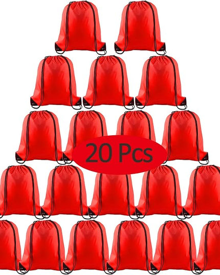 KUUQA 20Pcs Drawstring Backpack Bag Bulk Red Drawstring Bags String Backpack Sport Gym Sack Bags Foldable Storage Bag for Women Men Shopping Gym Travel Sports