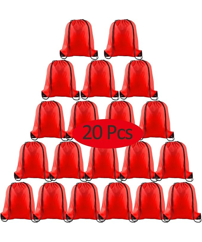 KUUQA 20Pcs Drawstring Backpack Bag Bulk Red Drawstring Bags String Backpack Sport Gym Sack Bags Foldable Storage Bag for Women Men Shopping Gym Travel Sports
