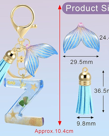 Initial letter Keychains for Women, Ocean Series Avowing Protect Earth Environment, Tassel Cute Car Keychain Initial Key Chain Keyring for Bookbag Handbag Backpack Charm Key Ring Unisex (Letter Z)