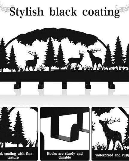 Hppybiry Metal Key Holder, Wall Mounted Key Hooks, Key Holder for Wall, Key Organizer Rack with 7 Hooks, Key Hanger Decor for Kitchen, Entryway, Hallway, Bedroom, Doorway (Deer Grove12IN)