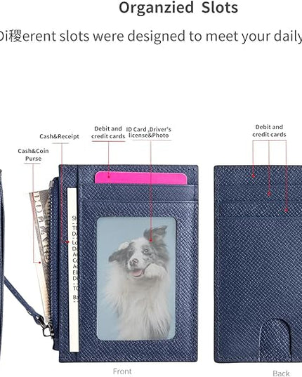 ilovever Slim Wallet for Women and men Small Leather RFID Blocking Credit Card Holder Minimalist Wallet with Coin Purses & Pouches,Navy