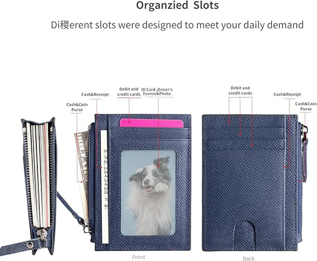 ilovever Slim Wallet for Women and men Small Leather RFID Blocking Credit Card Holder Minimalist Wallet with Coin Purses & Pouches,Navy