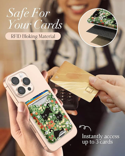 Shorogyt Compatible with Magsafe Wallet Magnetic Card Holder - Three Cats Phone Wallets for Women Teen Girls Cute for iPhone 1716/15/14/13/12 Series Slim for Apple Mag RFID Magnet, Fit 3 Cards