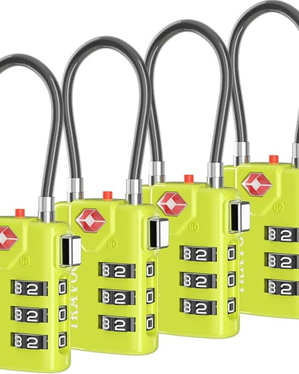 Search Alert TSA Approved Travel Combination Luggage Cable Locks for Suitcase, Gym Locker,Toolbox,Backpack 1,2,4,6 &10 pk (Lime 4 Pack)