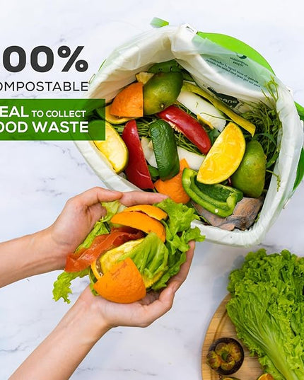 ANECO 100% Compostable Waste Bags 2.6 Gallon (Flat Top Bags, 50 Count) Extra Strong Kitchen Small Compost Bags for Countertop Bin (BPI & OK Compost HOME Certified)