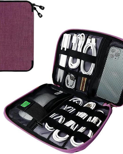 Electronics Travel Organizer,Portable Waterproof Electronic Travel Storage Bag for Small Charging Cord Storage,Charger,SD Card etc,for Travel,Business-Purple Black
