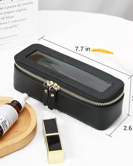 Aveniee Clear Makeup Brush Bag,Slim Cosmetic Brush Holder,Small Toiletry Bag Mini Travel Case for Women,Thin Make up Bags with Dual Zipper,Cute Travel Essentials Organizer,Black