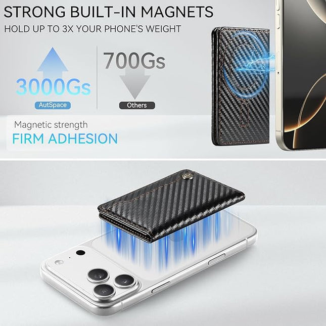 Vinich for Magsafe Wallet Magnetic RFID Blocking Card Holder Compatible with MagSafe Phones and Cases, Strong Magnet Minimalist Phone Wallet for iPhone 17/16/15/14/13/12/Pro/Max/Plus/Air, Carbon Black