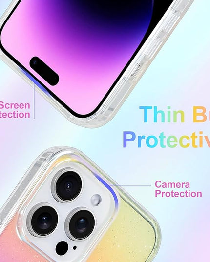 Glitter Case for iPhone 14 Pro Max Case for Women Girls [ Compatible with Magsafe ] Clear Cute Girly Aesthetic Iridescent Rainbow Sparkly Bling Magnetic Phone Cover, Gradient Blue & Pink