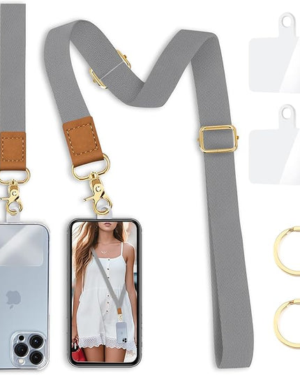 Phone Lanyard Crossbody Wrist Strap, Grey Cell Phone Lanyards for Around The Neck Wristlet Adjustable Strap Solid Color for Keys Case ID Badges Accessories