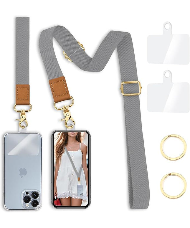 Phone Lanyard Crossbody Wrist Strap, Grey Cell Phone Lanyards for Around The Neck Wristlet Adjustable Strap Solid Color for Keys Case ID Badges Accessories