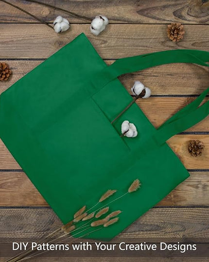 TOPDesign 6-Pack Canvas Tote Bags with an External Pocket, Reusable Grocery Shopping Bags, Top Zipper Closure, Daily Essentials (Green)