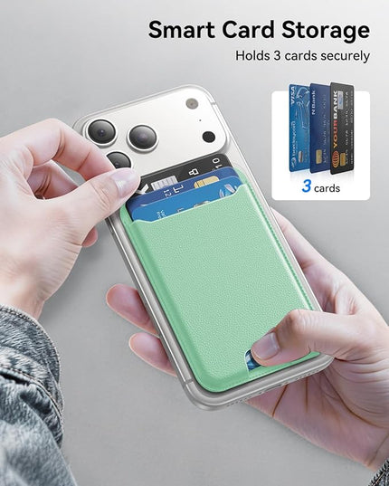 TWZKG for MagSafe Wallet, 3 Card Holder, Slim Magnetic Phone Wallet for iPhone 17/16/15/14/13/12 Pro Max Plus Air Series,RFID Blocking Vegan Leather,Light Green