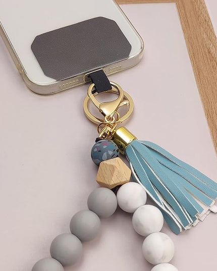 Phone Lanyard Silicone Beaded Phone Wrist Strap Cute Elastic Cell Phone Wristlet Chain Bracelet with 2 Tether Tab