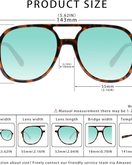 YDAOWKN Retro Square Aviator Sunglasses for Womens Mens Vintage 70s Double Bridge Sun Glasses