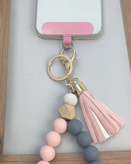 Phone Lanyard Silicone Beaded Phone Wrist Strap Cute Elastic Cell Phone Wristlet Chain Bracelet with 2 Tether Tab