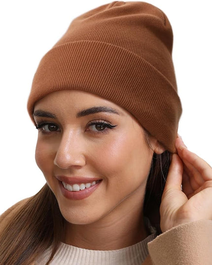 100% Cotton Beanie Hat- Unisex Ultra Soft Winter Warm Stretch Knit Cuffed Hats Fisherman Beanies Skull Cap