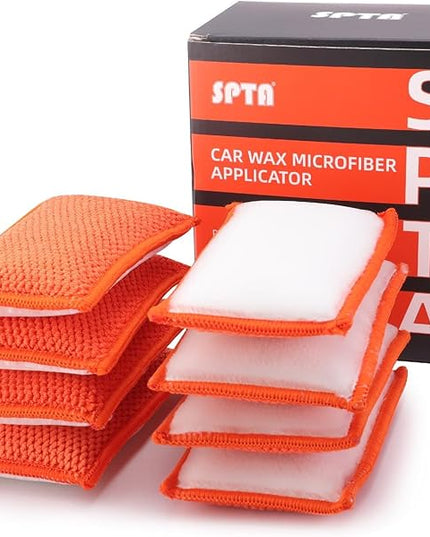 SPTA Car Interior Scrubbing Sponge, 8Pcs Scrub Ninja, Microfiber Car Wax Applicator, Car Wash Sponges for Car, Boat, Wood, Marble and Motorcycle, 6in x 3.3in x 0.8in