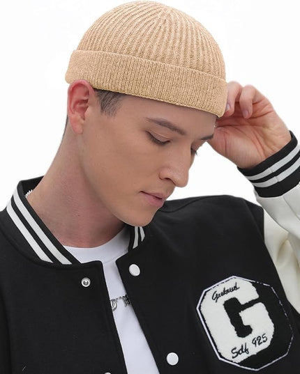 ROYBENS Thin Swag Wool Short Fisherman Beanie for Men Women, Knit Cuff Trawler Beanie Watch Hat, Soft Spring Fall Skull Cap