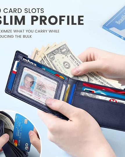 Zitahli Mens-Wallet-Slim-Leather-RFID Blocking Wallet for Men Minimalist Bifold Credit Card Holder with Gift Box