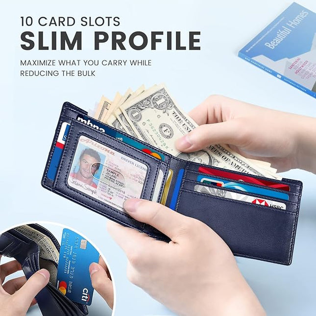 Zitahli Mens-Wallet-Slim-Leather-RFID Blocking Wallet for Men Minimalist Bifold Credit Card Holder with Gift Box