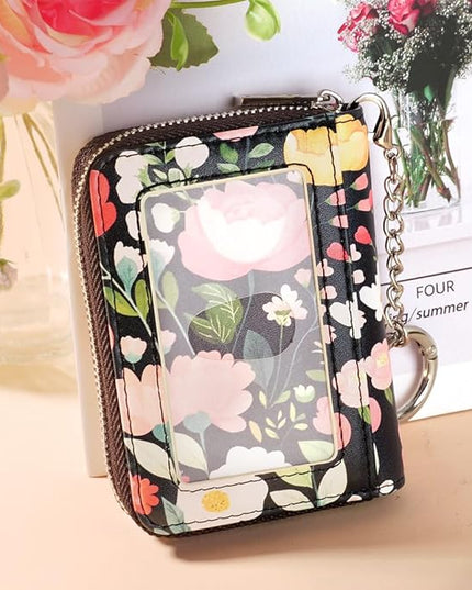 FurArt Zipper Wallet Women, RFID Blocking Credit Card Wallet, Business Card Holder, Compact Size KeyChain Wallet