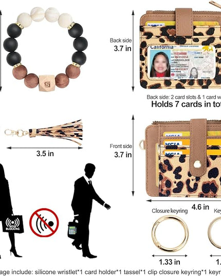 COOLANS Silicone Bracelet Wristlet Wallet Credit Card Holder RFID,ID Window,Key Ring Tassel,Slim Wallet Women Keychain Purse