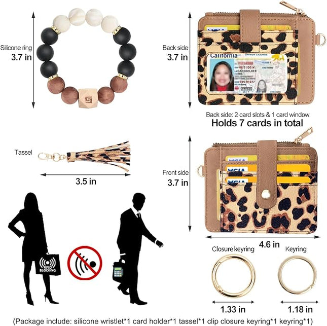COOLANS Silicone Bracelet Wristlet Wallet Credit Card Holder RFID,ID Window,Key Ring Tassel,Slim Wallet Women Keychain Purse