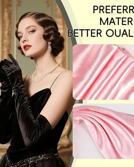 THARAHT Women Long Gloves with Satin Elbow Length for 1920s Opera Tea Party Costumes Bridal Evening Dress