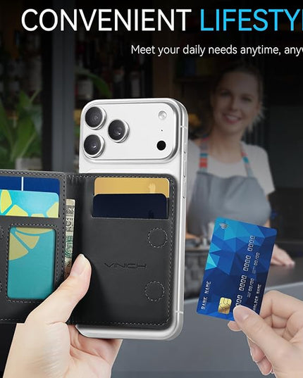 Vinich for MagSafe Wallet Magnetic RFID Blocking Card Holder Compatible with MagSafe Phones and Cases, Strong Magnet Minimalist Phone Wallet for iPhone 17/16/15/14/13/12/ Pro/Max/Plus, Vintage Black