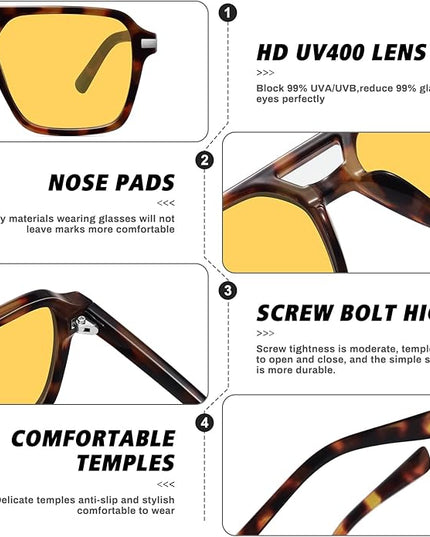 Retro Aviator Sunglasses for Women Men Trendy Classic Square 70s 80s 90s Vintage Shades Double Bridge Aviators FZN813