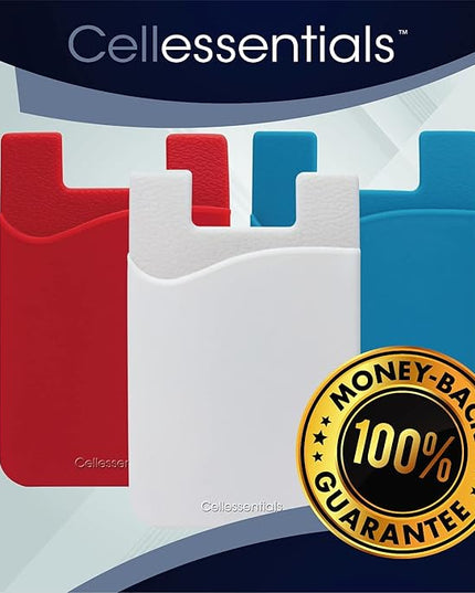 USA Merchant Redesigned Card Holder - Silicone Stick on Cell Phone Wallet with Pocket for Credit Card ID Business Card - iPhone Android & Smartphones (Red, White, Teal)