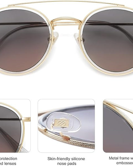 SOJOS Retro Vintage Round Polarized Sunglasses for Women Men Small Double Bridge Circle Sunnies SJ1104