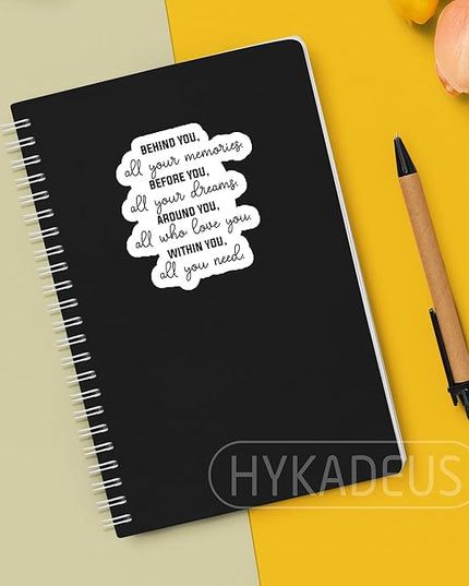 (3Pcs) Inspirational Quote Stickers “Behind You All Your Memories” Positive Encouraging Message Waterproof Vinyl Decals for Water Bottle, Laptop, Journal, Planner, Scrapbooking, 3" x 2.8"