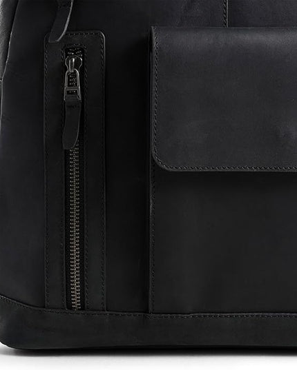 VELEZ Black Leather Backpack for Men & Women - Large Capacity Laptop Travel Backpack with 17" Sleeve - Vintage Travel Bag with Adjustable Straps, Multiple Pockets & Trolley Sleeve