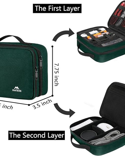 MATEIN Electronics Travel Organizer, Double Layers Charger Organizer with Sturdy Handle for Travel Accessories, Tech gifts for Men and Women, Medium Tech Case for Cable Management, Peacock Blue