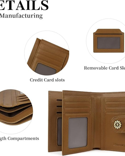Blucoay Wallet Women,RFID Blocking Womens Wallet,Leather Bifold Compact Small Wallet for Women Card Holder with Zip Coin Pocket(apricotbrown)