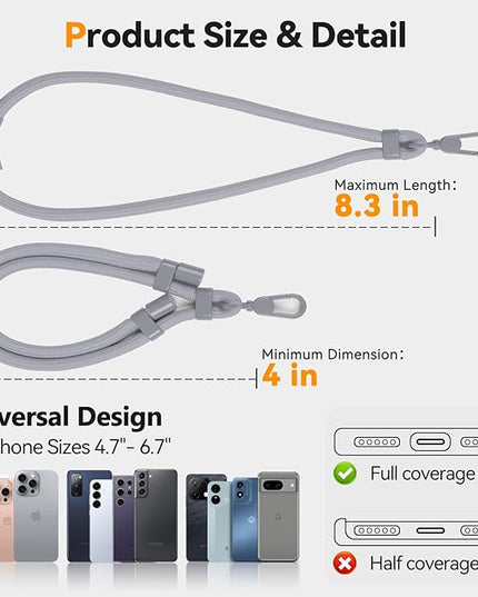 Phone Wrist Strap with 2 Phone Tether Tab, 2 Pack Adjustable Anti-Theft Cell Phone Lanyard for Travel & Outdoors