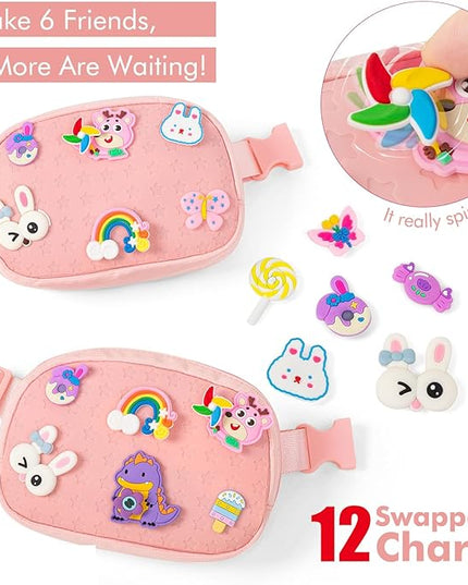 Cute Diy Pink Waist Fanny Pack for Girls, Crossbody Bag Purse Belt Bag,Dance Recital Birthday Gifts for 3 4 5 6 7 8 9 10 11 12 Year Old Kids.(916Pink)