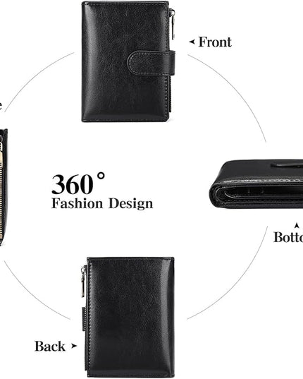 GAEKEAO Womens Wallet Small Leather RFID Blocking Bifold Zipper Pocket Wallet Card Case Purse with ID Window