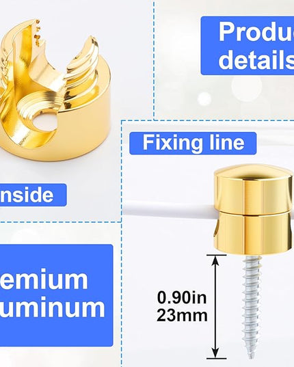 5 Sets Charger Holders for Cords, Gold Adjustable Cable Anchor Holders, Adhesive Metal Cord Clips, Cable Management Wire Organizers for Desk, Office, Nightstand