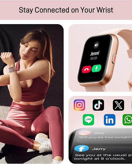 Tensky Smart Watch for Women Android & iPhone, Alexa Built-in, 1.8" Touch Screen Fitness Tracker with Answer/Make Calls, 3ATM Waterproof Heart Rate/Sleep/SpO2 Monitor, Pedometer, 100+ Sport Modes