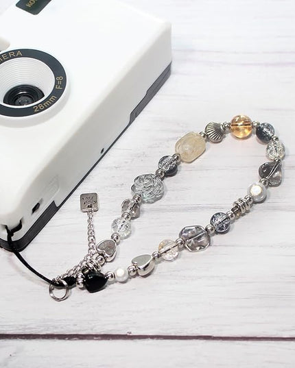 Beaded Camera Wrist Strap, Cute Phone Charms Strap, Pearl Bracelet Wrist Strap, Phone Keychain Decoration for Wallet
