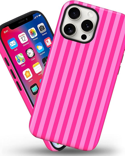 Magnetic for iPhone 11 Case Cute Stripes Phone Case, Shockproof Slim TPU and Hard PC Protective Phone Cover Compatible with MagSafe Designed for Women Girls, Deep Pink