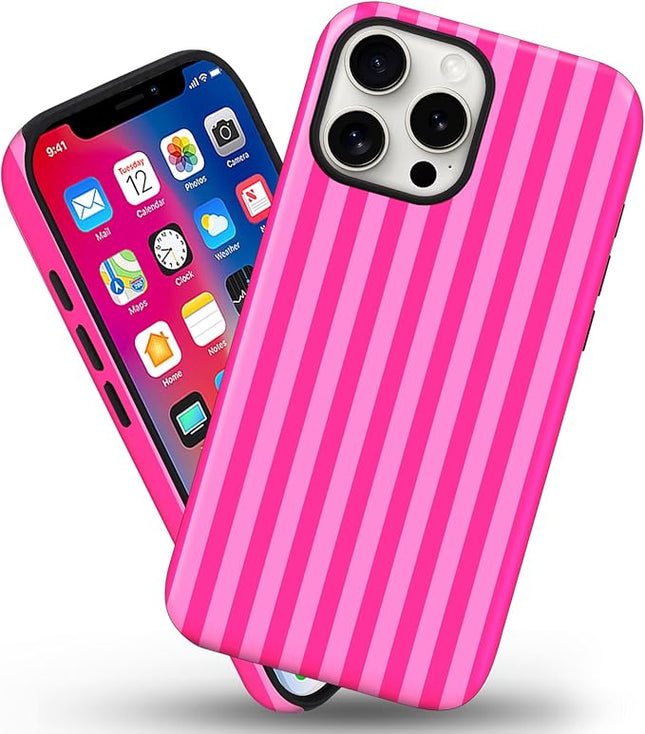 Magnetic for iPhone 11 Case Cute Stripes Phone Case, Shockproof Slim TPU and Hard PC Protective Phone Cover Compatible with MagSafe Designed for Women Girls, Deep Pink