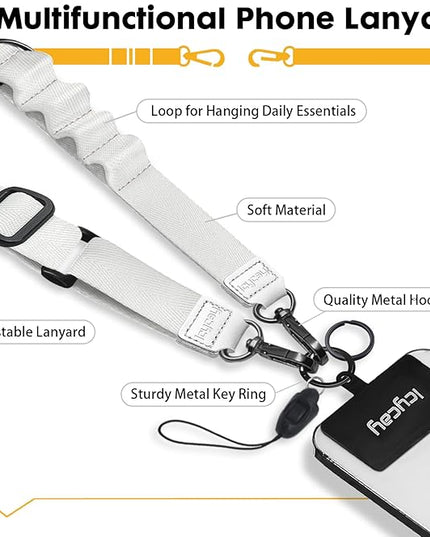 Phone Lanyard Crossbody, White Cell Phone Strap for Around The Neck Adjustable, Minimalist Teacher Anti Theft Cute Lanyard for iPhone Case ID Holder Keys Accessories Travel Essential