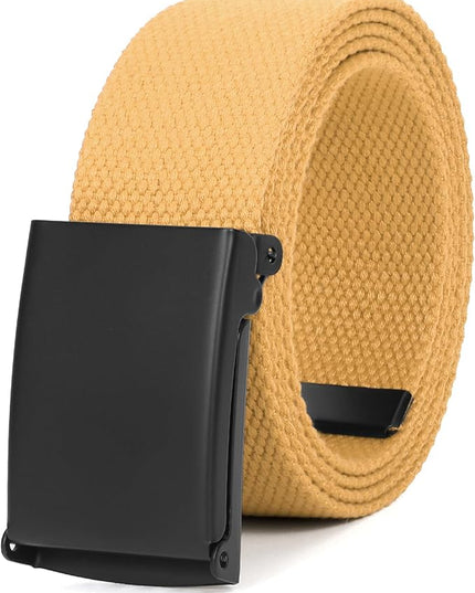 WHIPPY Canvas Web Belt Flip-Top Solid Black Military Buckle Fully Adjustable Mens Webbing Belts Cut To Fit