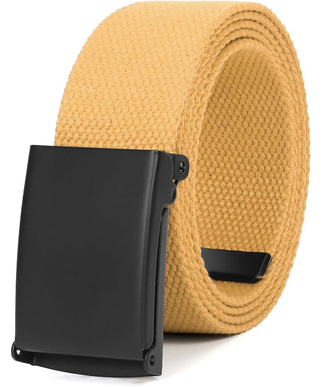 WHIPPY Canvas Web Belt Flip-Top Solid Black Military Buckle Fully Adjustable Mens Webbing Belts Cut To Fit