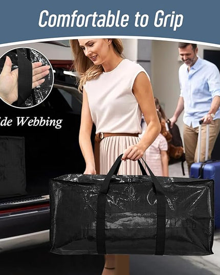 6 Pack Extra Heavy Duty Large Moving Bags with Strong Zipper & Comfortable Handles, Sturdy & Durable Clothes Storage Bags Totes Bins, Packing Moving Boxes for College Supplies, Black